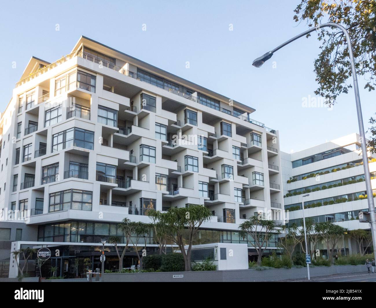 contemporary or modern architecture style apartment block or building in Claremont which is a suburb of Cape Town, South Africa Stock Photo