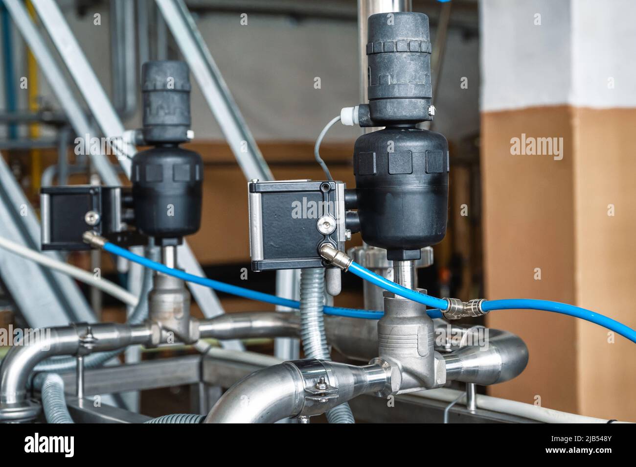 Dosing control valves and liquid meters on pipeline system Stock Photo
