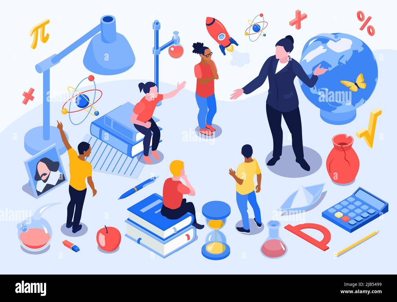 Isometric school education composition with icons of stationery goods ...
