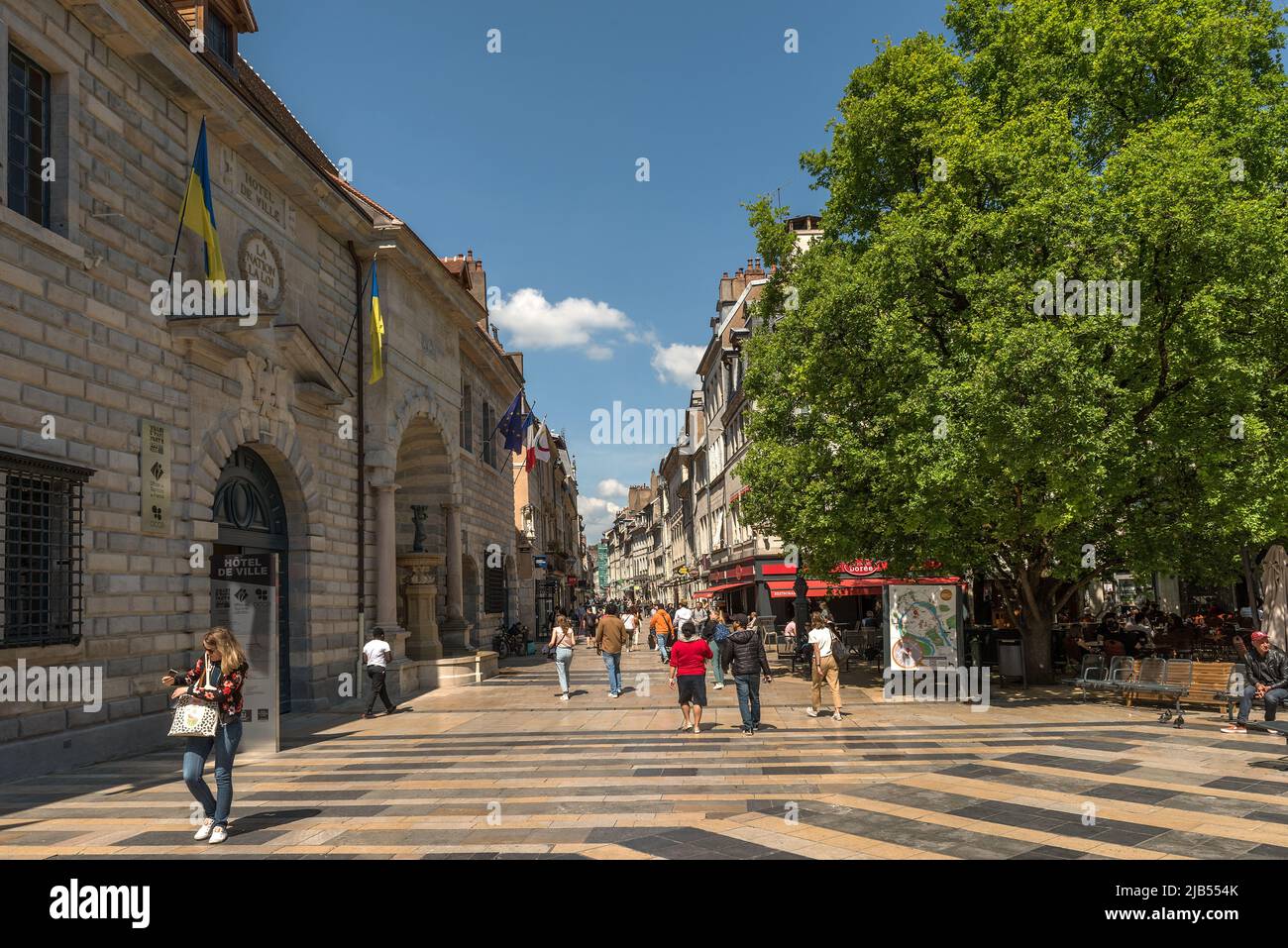 unknown people in historic old town of Besancon, Franche-Comte, France Stock Photo