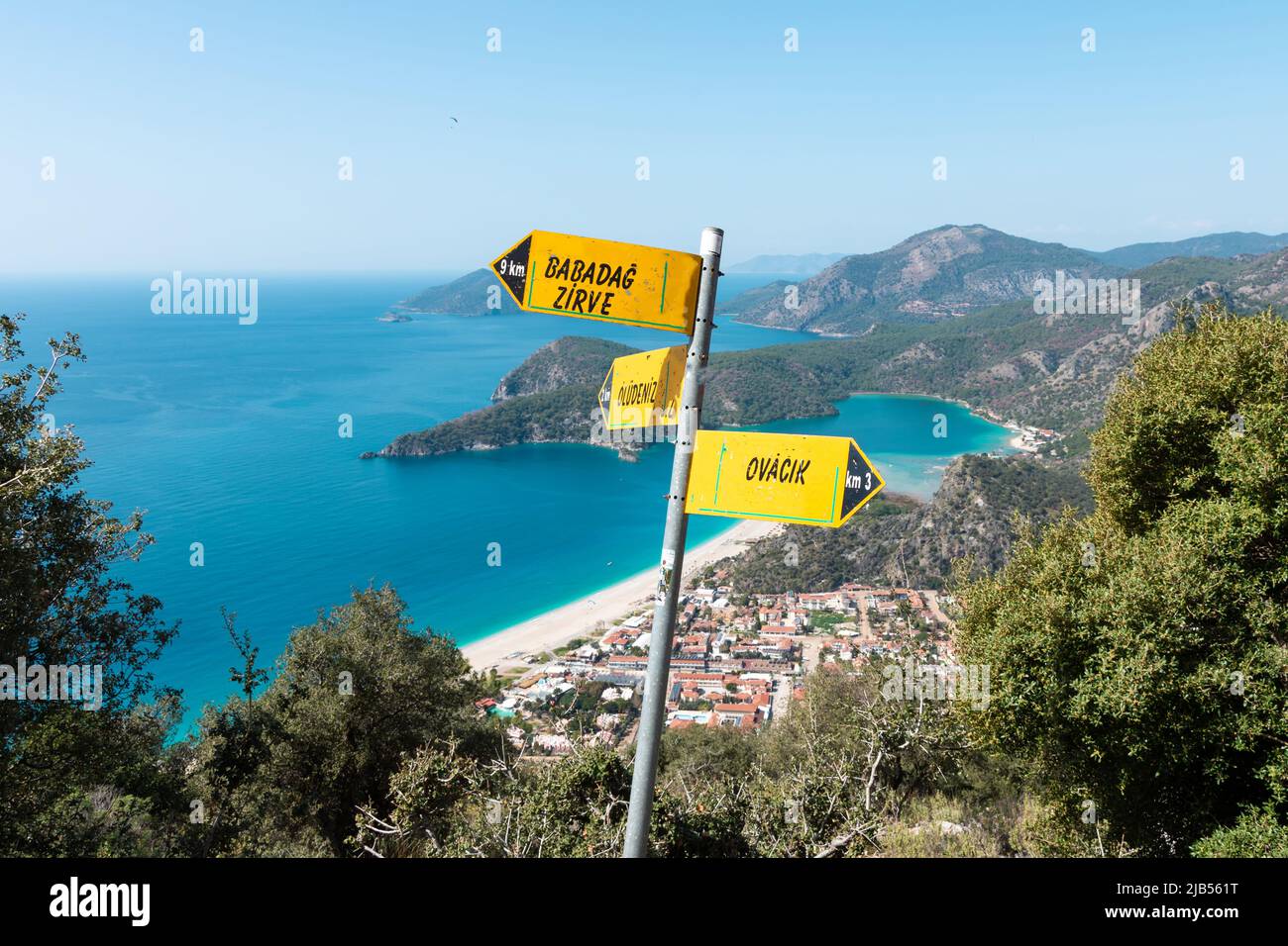 Panoramic aerial view of blue lagoon and sand beach in Oludeniz ...