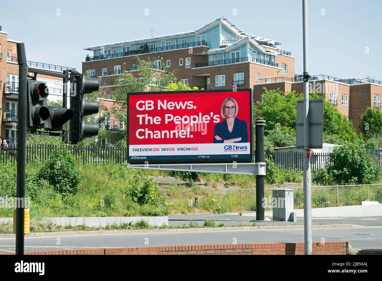 digital billboard advert for british television channel gb news, self-styled as the people's channel, in kingston upon thames, surrey, england Stock Photo
