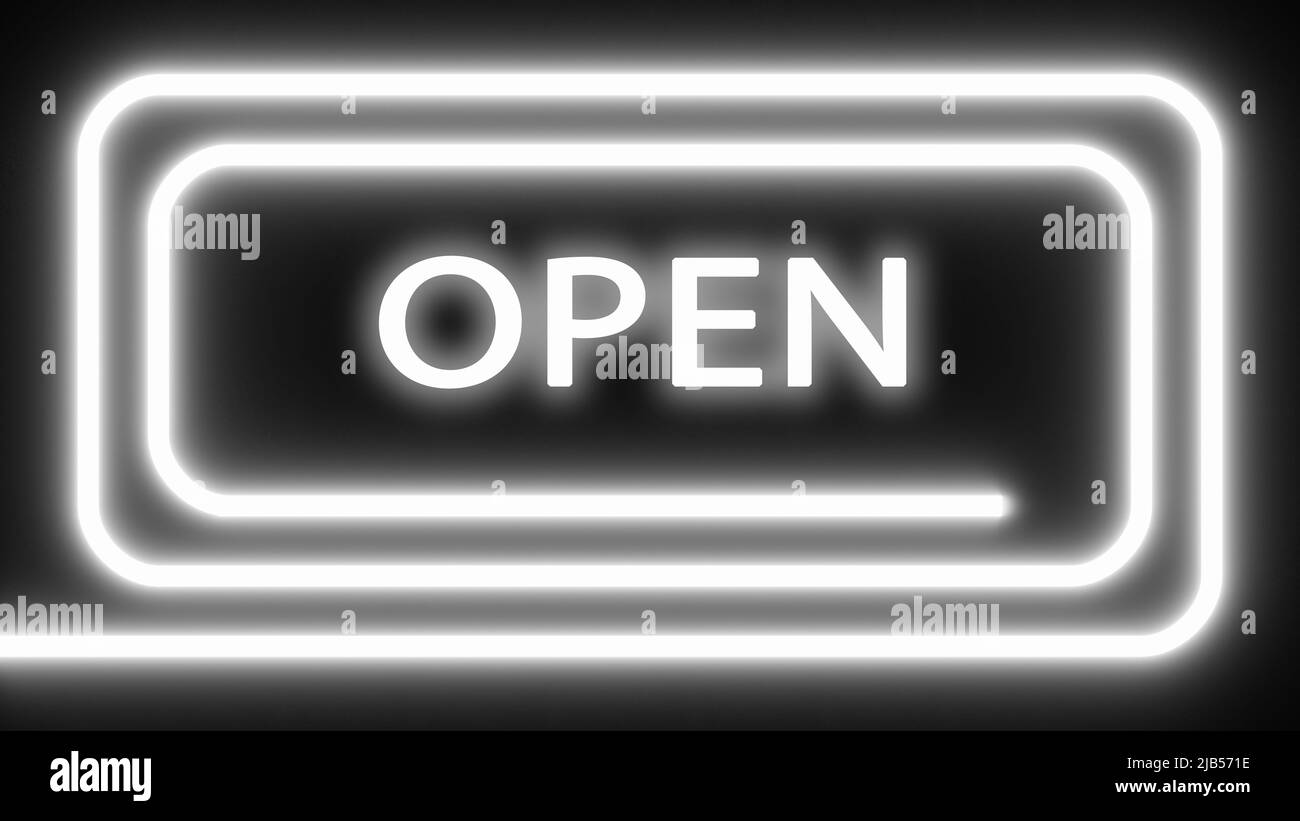 3d illustration. I notify. Advertising. Business. Lighted sign OPEN Stock Photo