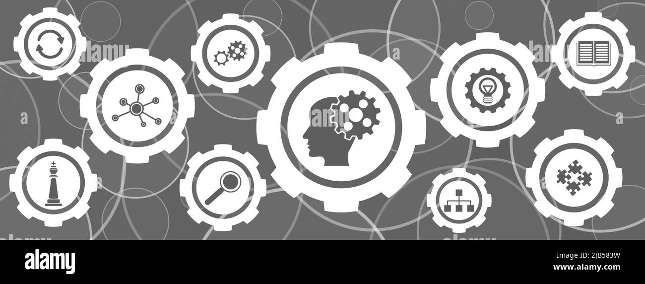 Concept of skills with icons in cogwheels Stock Photo