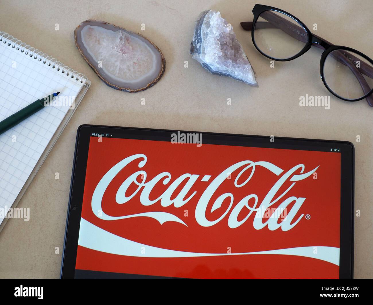 Cola Note Tablet In this photo illustration The Coca-Cola Company logo seen displayed on ...