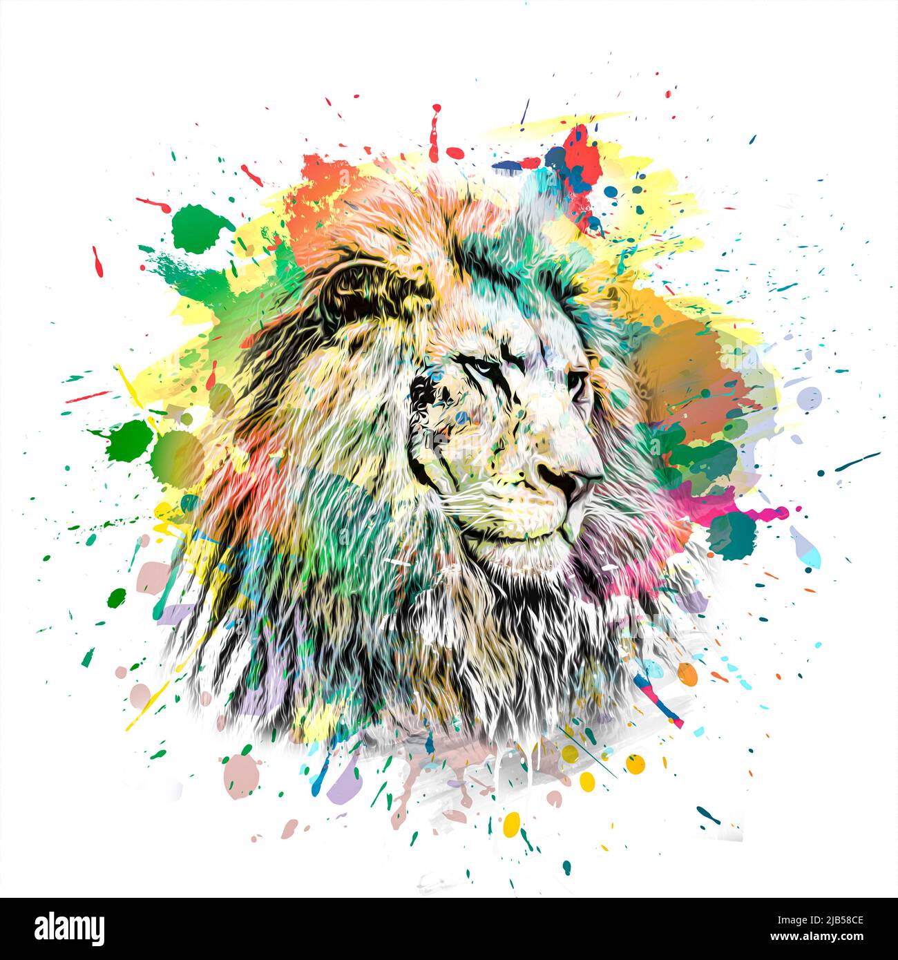 lion head with creative colorful abstract elements on dark background color  art Stock Photo - Alamy
