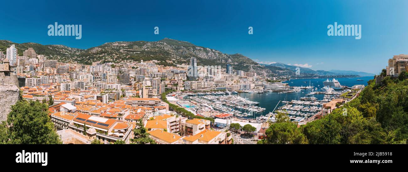 Monaco, Monte Carlo cityscape. Real estate architecture on mountain