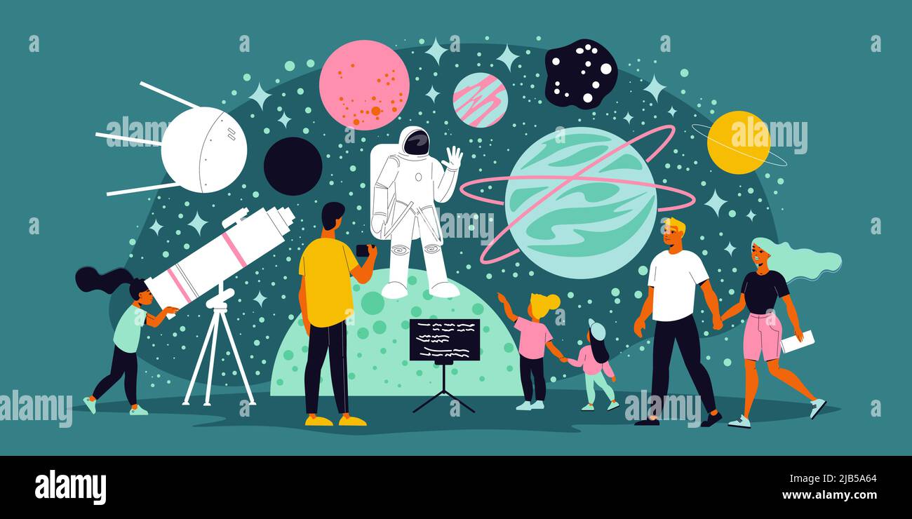 abstract horizontal colored illustration with astronaut