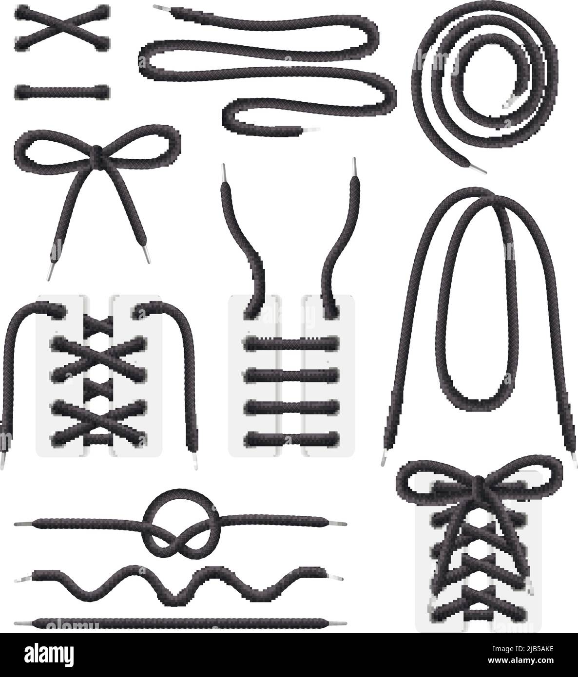 Shoelaces spiral curly coiled wavy white black realistic set with shoes