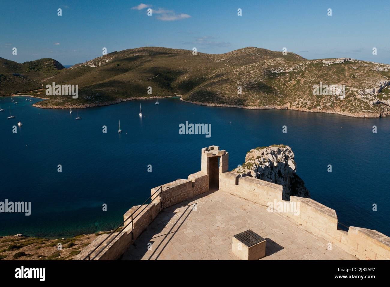 Spain (Archipielago de Cabrera) Parque nacional. Balearic Islands. Castillo del Puerto de Cabrera, siglo XIV, Es Port. Stock Photo