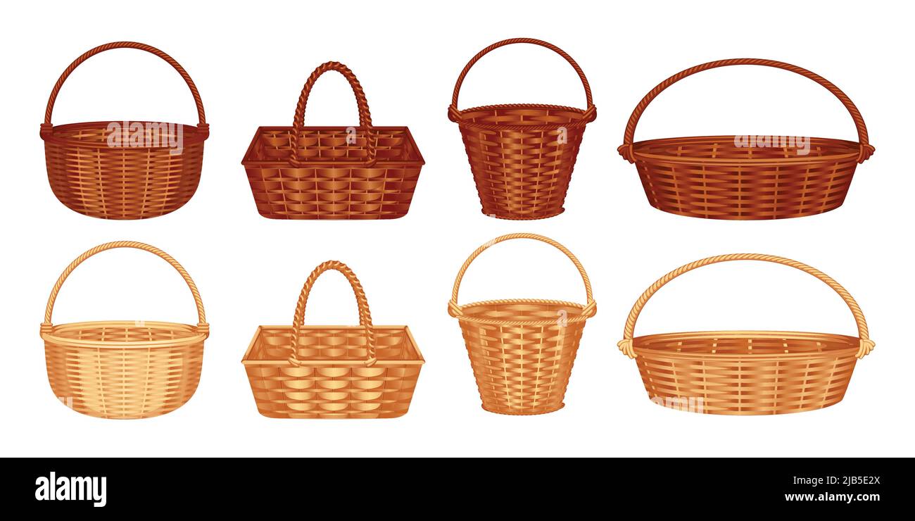Wicker basket wet with isolated images of basket with different color