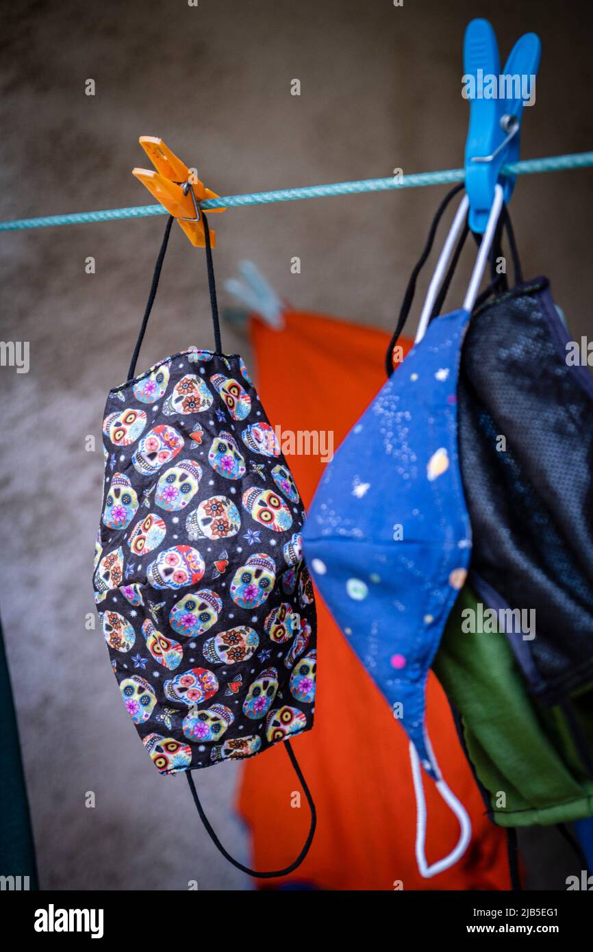 laundry of antivirus masks hanging in a dryer Stock Photo Alamy