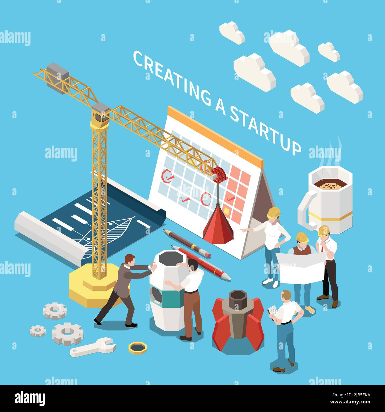 Startup project isometric colored concept with creating a startup ...