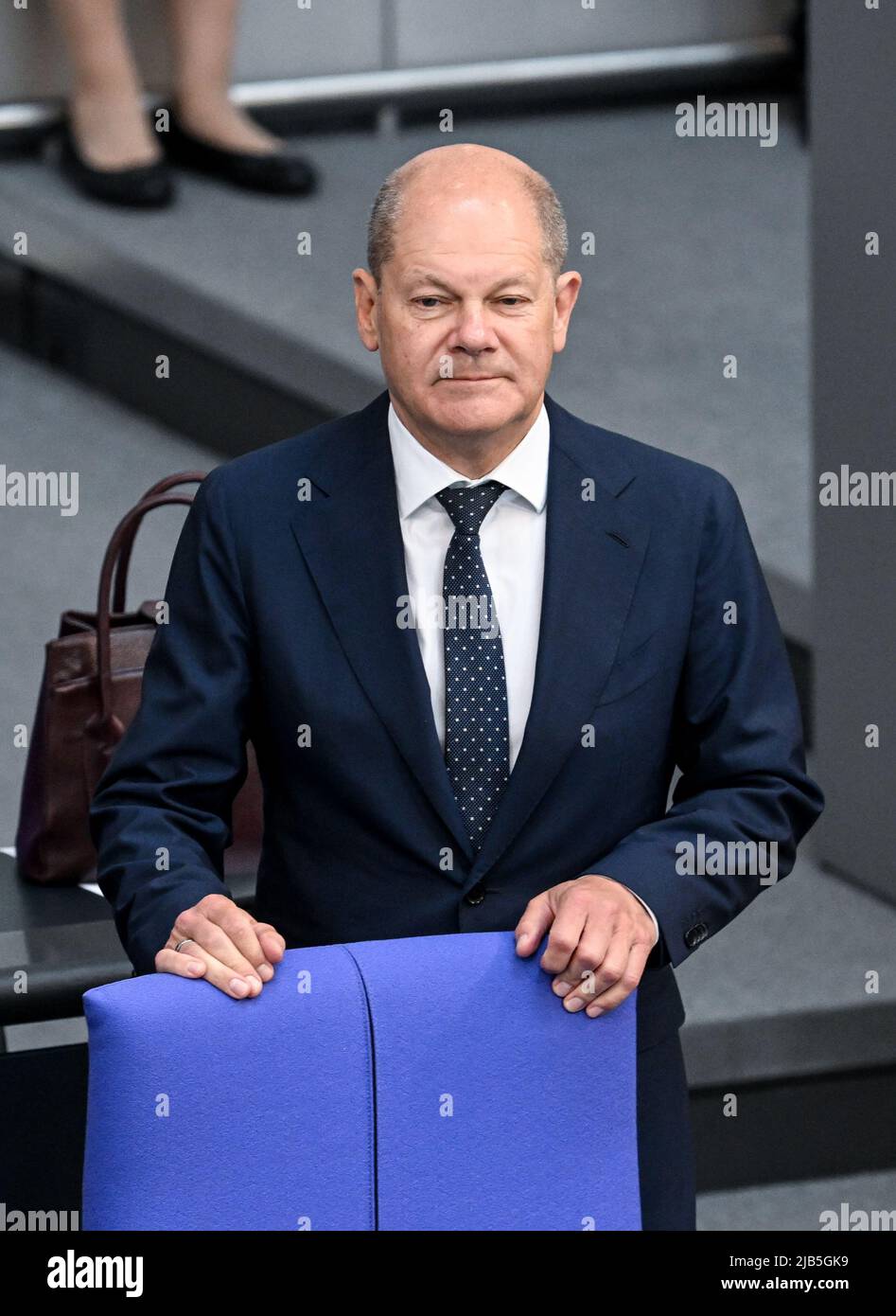 Berlin, Germany. 03rd June, 2022. Chancellor Olaf Scholz (SPD) stands ...