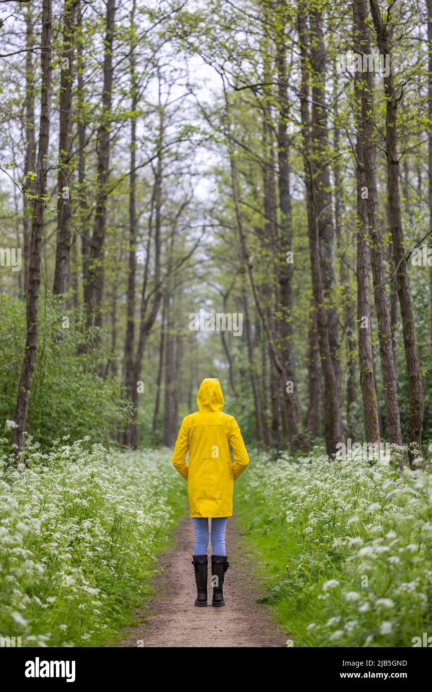 Young woman wearing yellow raincoat hi-res stock photography and images ...