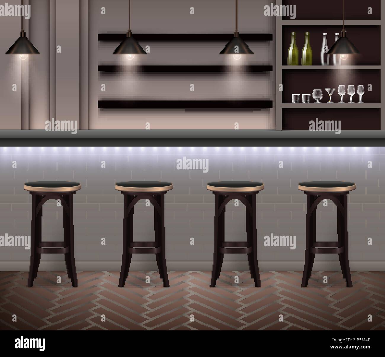 Bar interior realistic background in modern design with bar counter