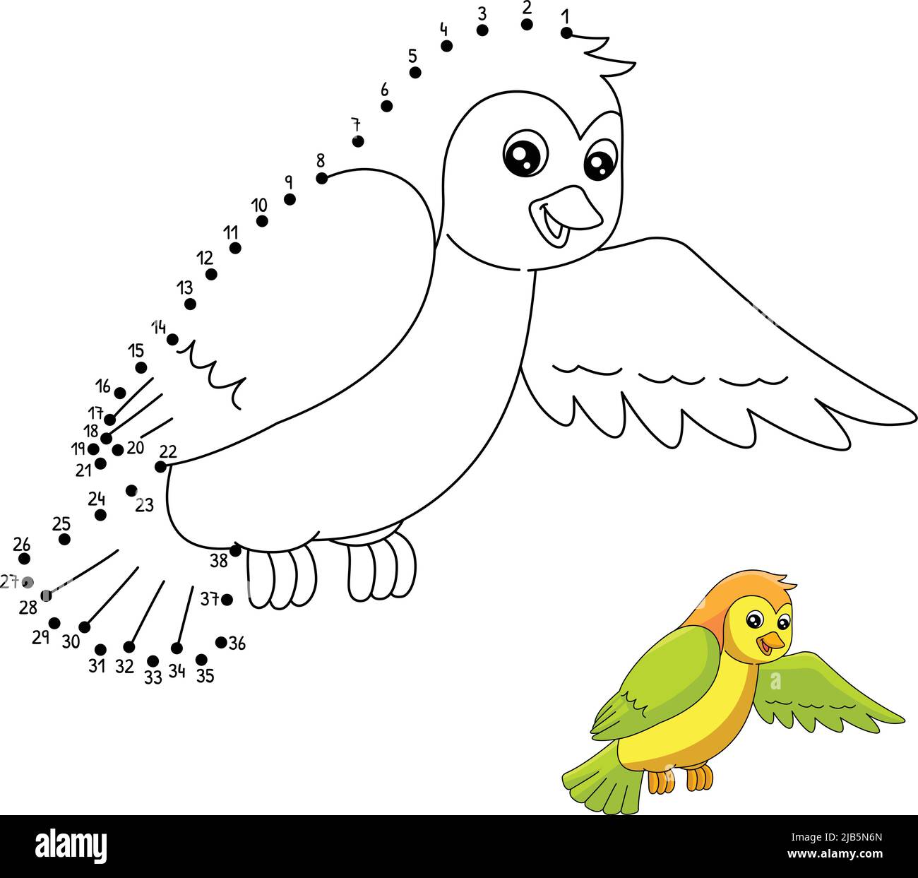 Dot to Dot Bird Coloring Page for Kids Stock Vector