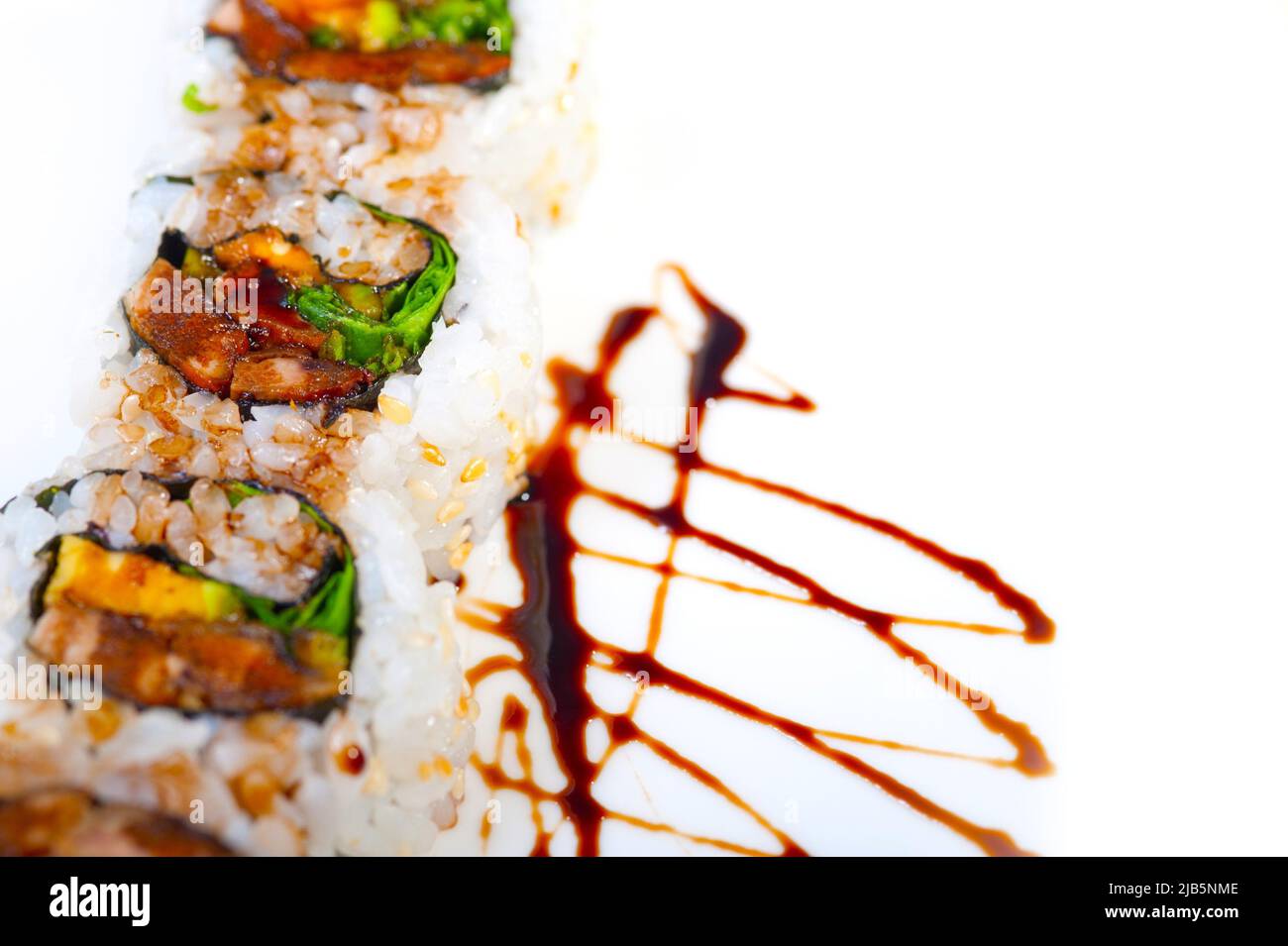 macro closeup of fresh sushi choice combination assortment selection. Stock Photo