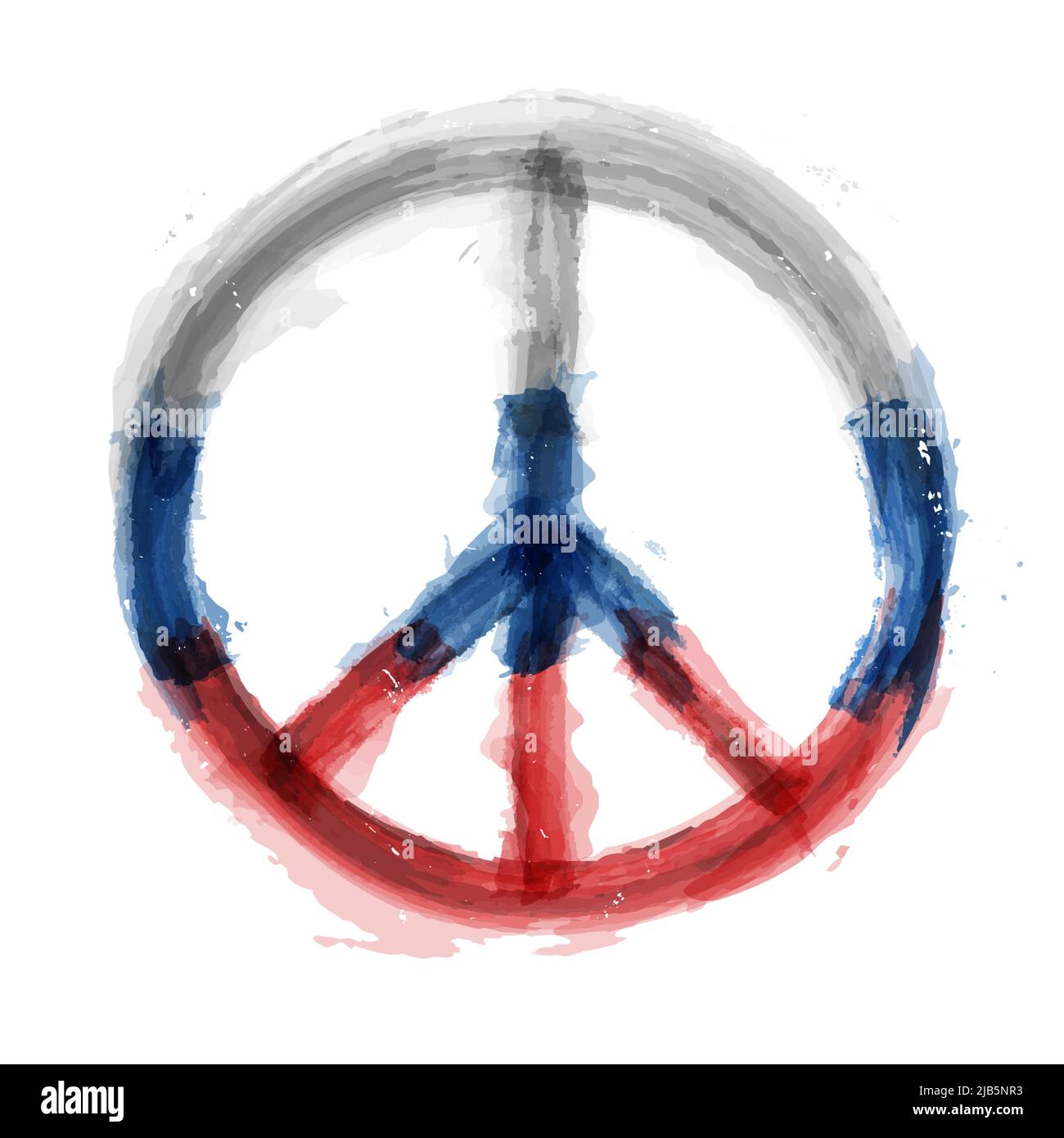 Nuclear Disarmament symbol with Russia flag color . Realistic watercolor painting design . Peace concept . Vector . Stock Vector