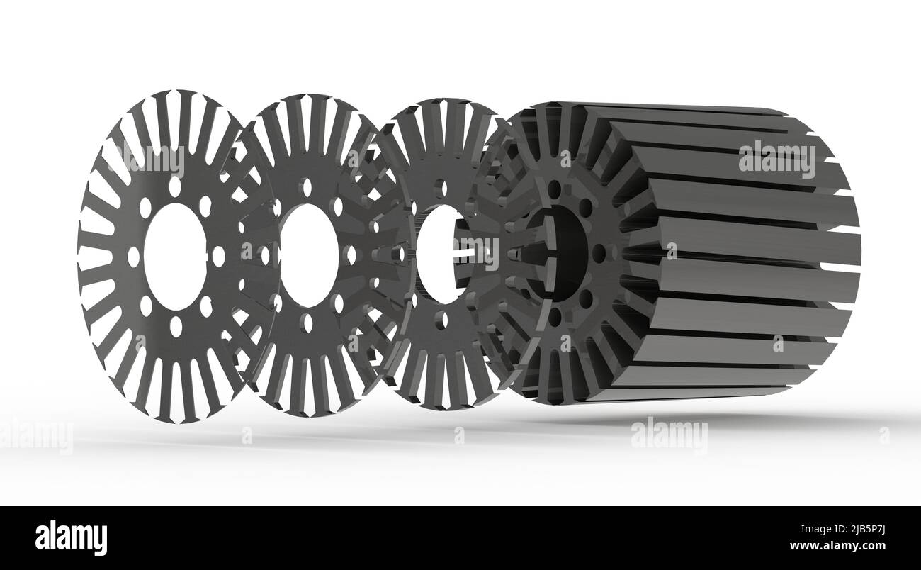 Rotor for electric motor, assembled sheets, 3d illustration isolated on ...