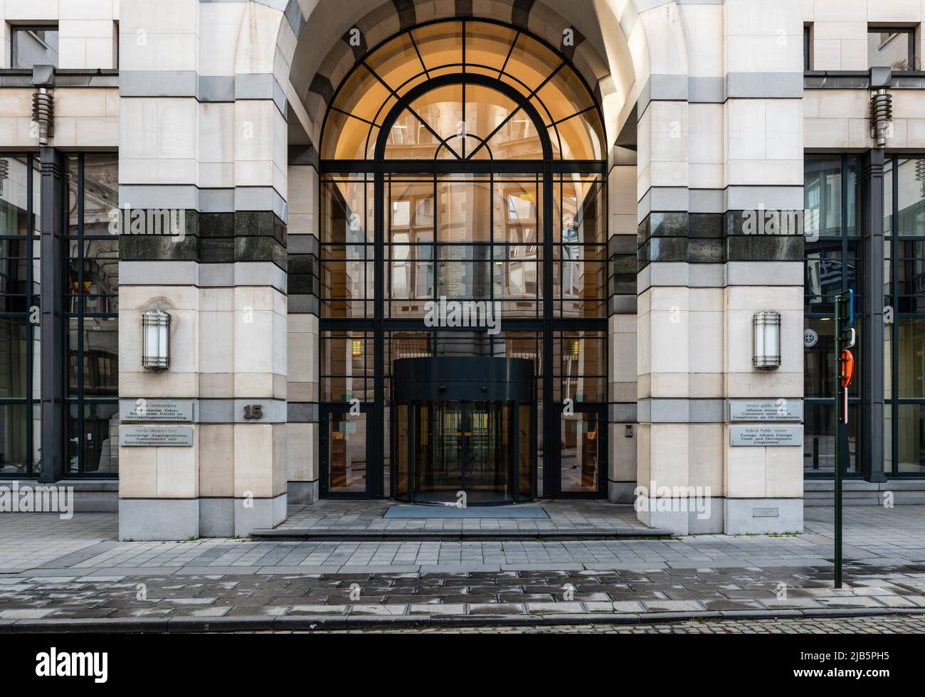 Brussels Old Town, Brussels Capital Region - Belgium - 12 20 2019 Facade and entrance of the Federal Public Service for Foreign Affairs. Stock Photo