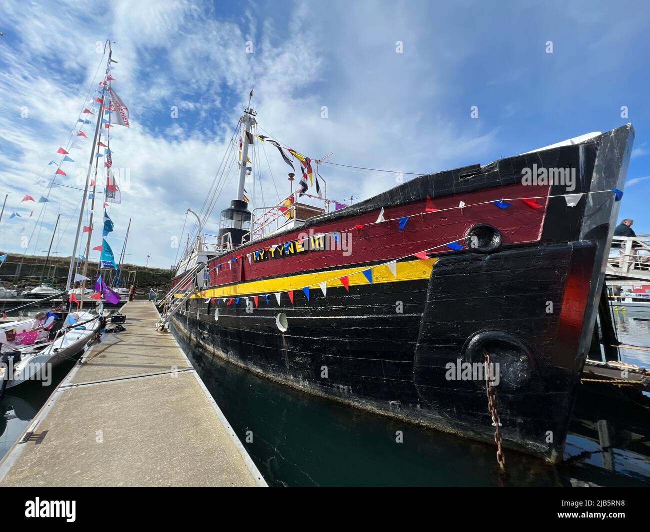 Blyth Harbour, UK. 3rd June 2022. Boats decorated with flags for Jubilee celebrations in Blyth Harbour Credit: Miroslav Valasek/Alamy Live News Stock Photo