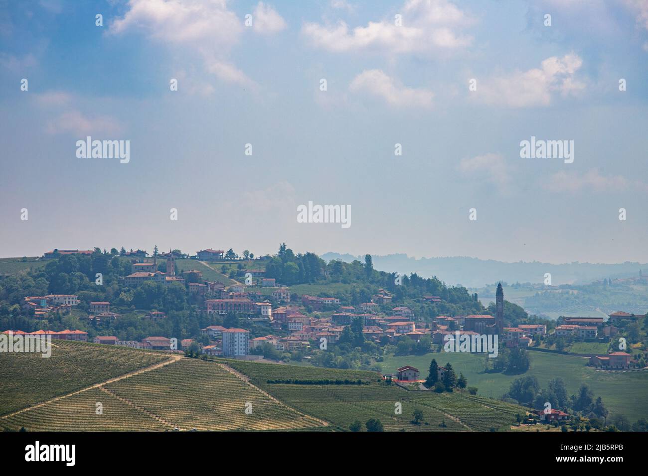 View on the beautiful village Barolo and vineyards, Piedmont, Italy Stock Photo