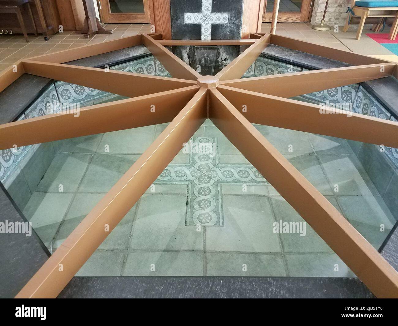 tile and wood baptism pool with cross Stock Photo - Alamy