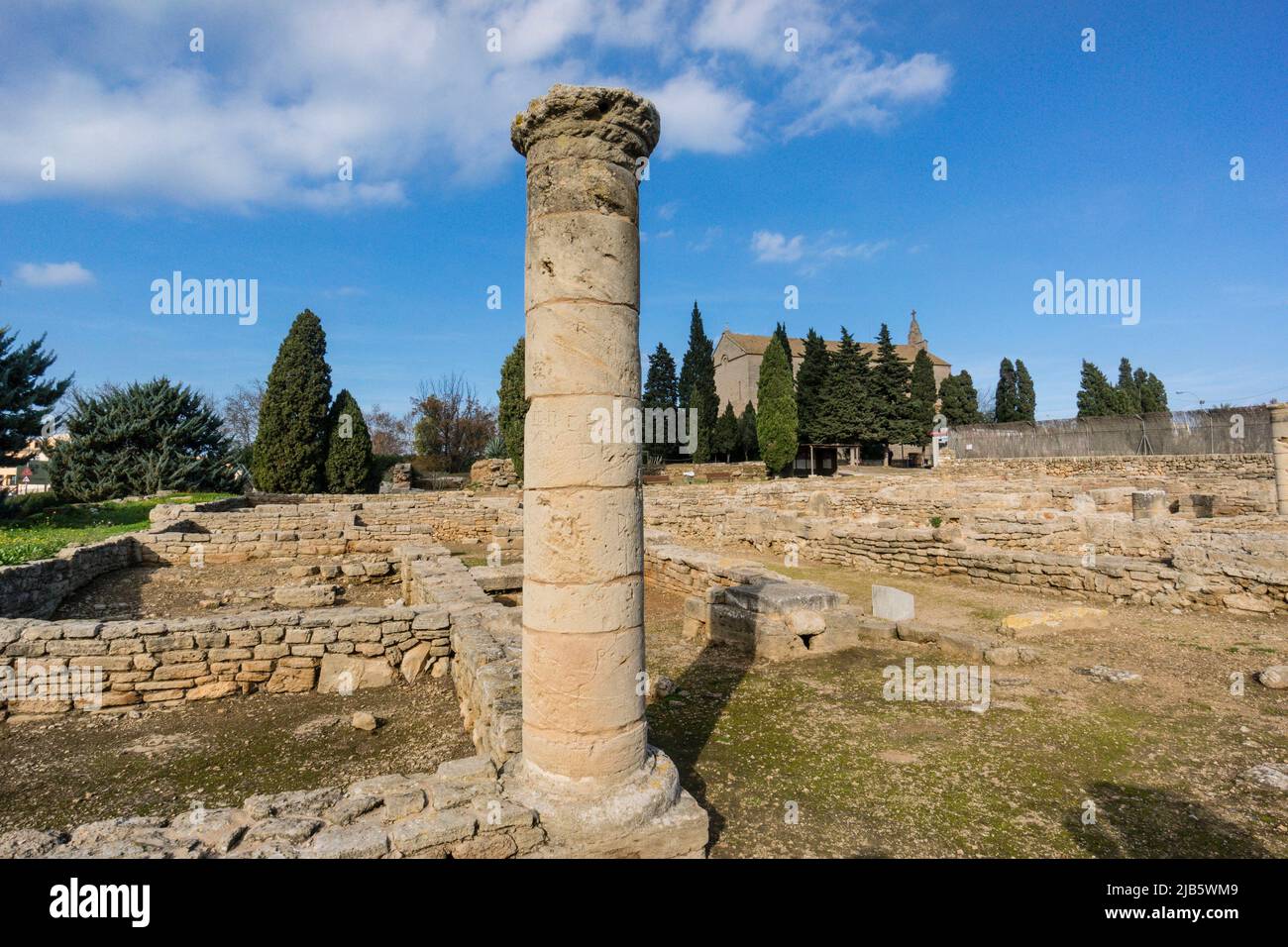 theather, Roman city of Pollentia, Republican era, 123 BC, founded by Quintus Caecilius Metellus, Alcudia, Mallorca, Balearic islands, Spain. Stock Photo