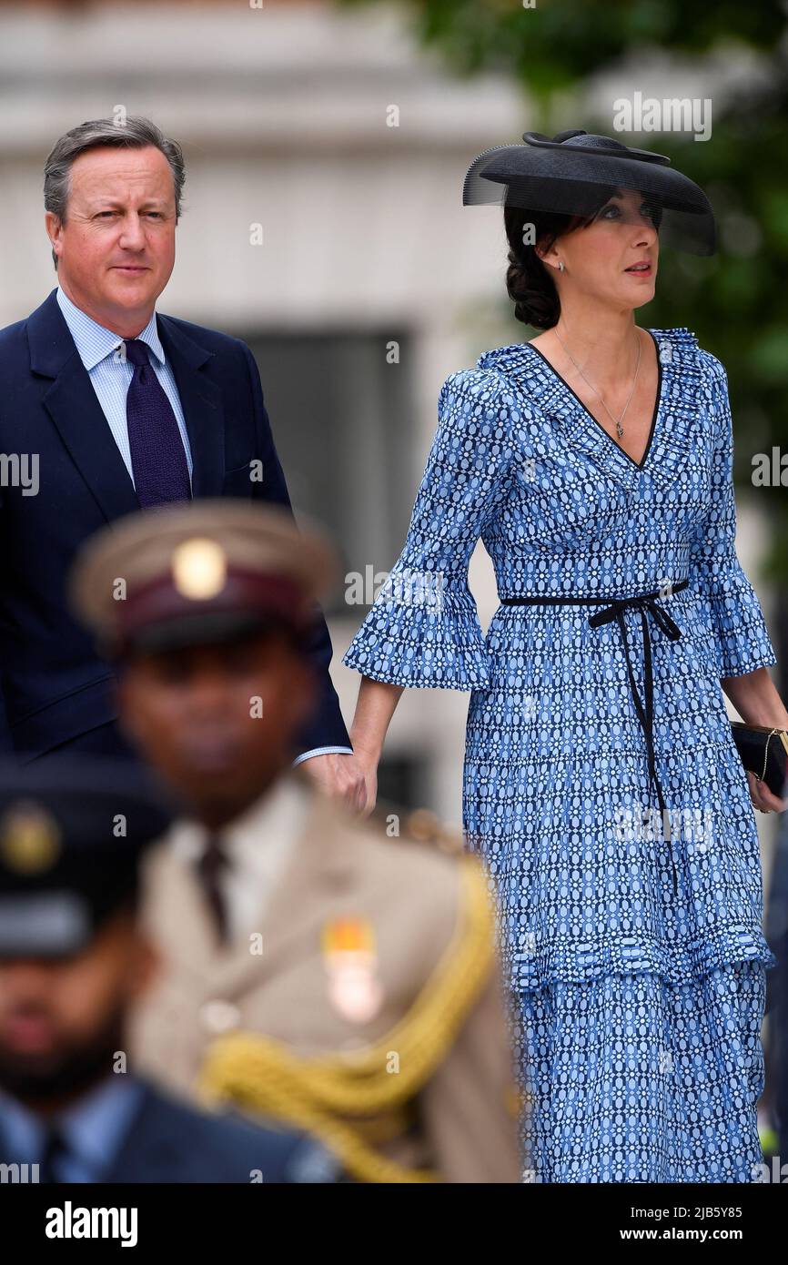 Former Prime Minister David Cameron and his wife Samantha arriving for the National Service of Thanksgiving at St Paul's Cathedral, London, on day two of the Platinum Jubilee celebrations for Queen Elizabeth II. Picture date: Friday June 3, 2022. Stock Photo