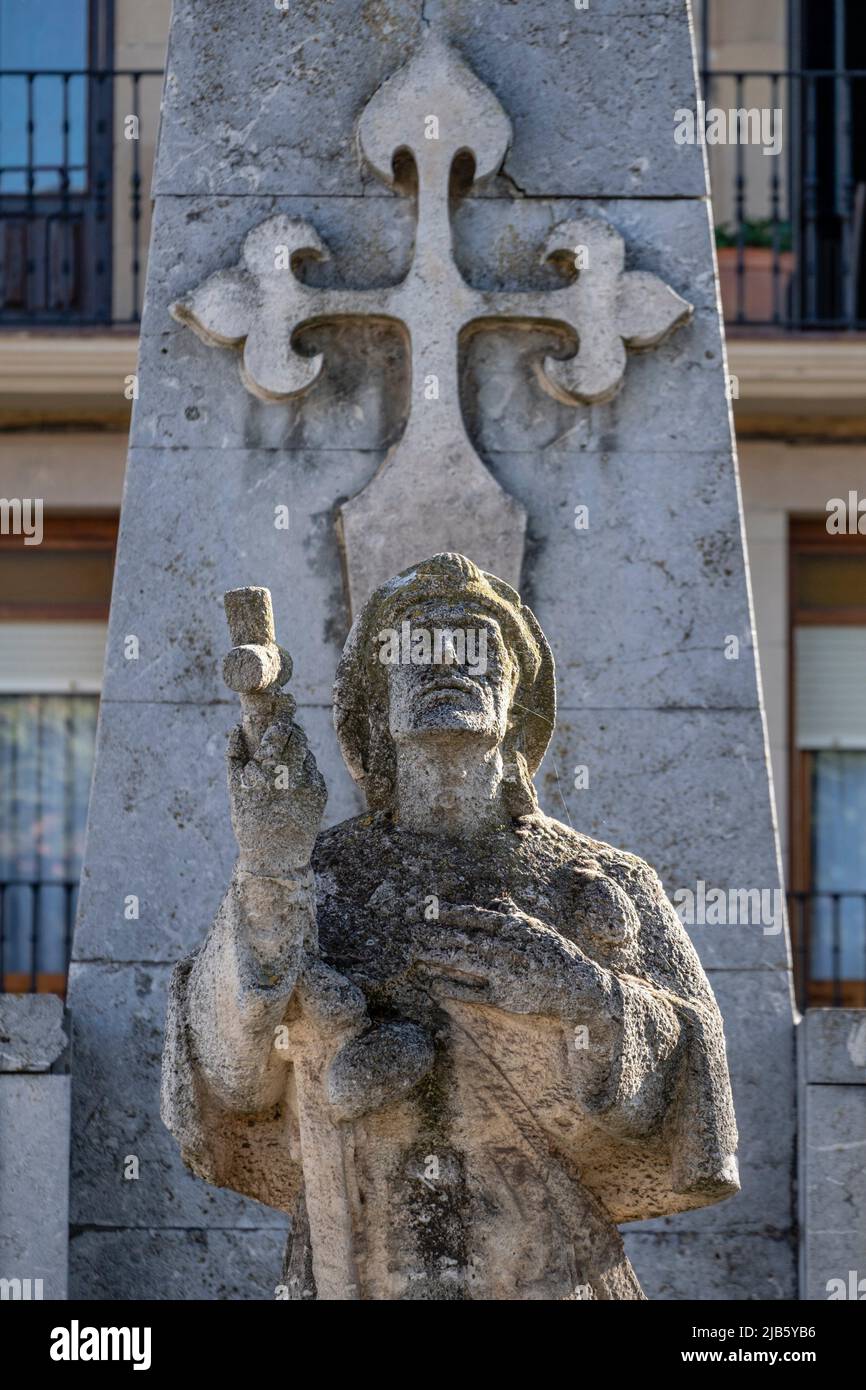 Monument to the pilgrim, Classicist work, begun in 1968 by the sculptor Vicente Ochoa, Santo Domingo de la Calzada, La Rioja, Spain. Stock Photo