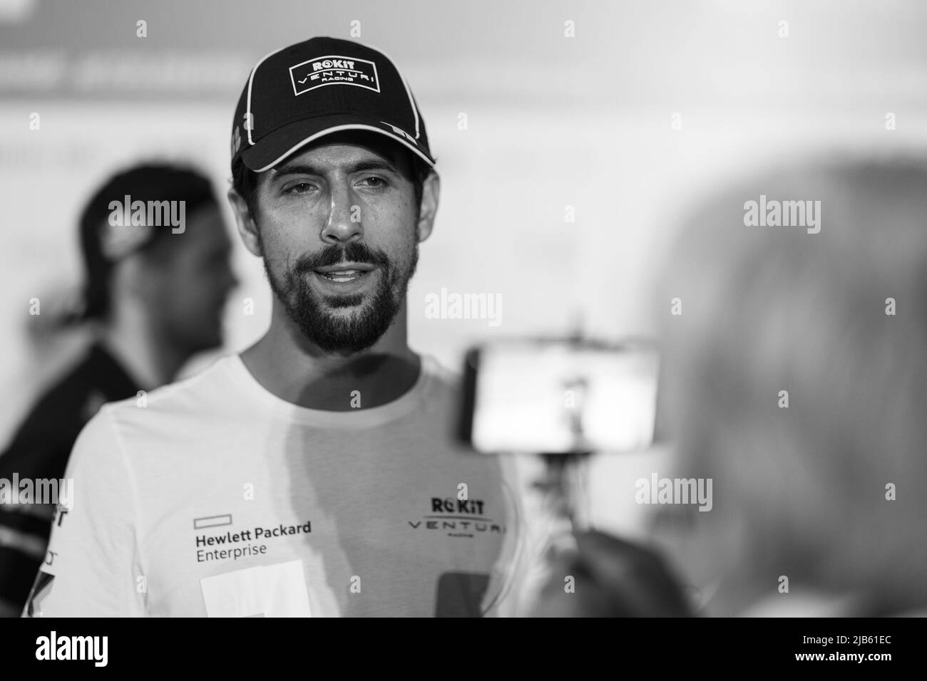 DI GRASSI Lucas (bra), ROKiT Venturi Racing, Mercedes-EQ Silver Arrow 02, portrait, media pen, interviews during the 2022 Jakarta ePrix, 6th meeting of the 2021-22 ABB FIA Formula E World Championship, on the Jakarta International e-Prix Circuit from June 2 to 4, in Jakarta - Photo: Louis Legon/DPPI/LiveMedia Stock Photo