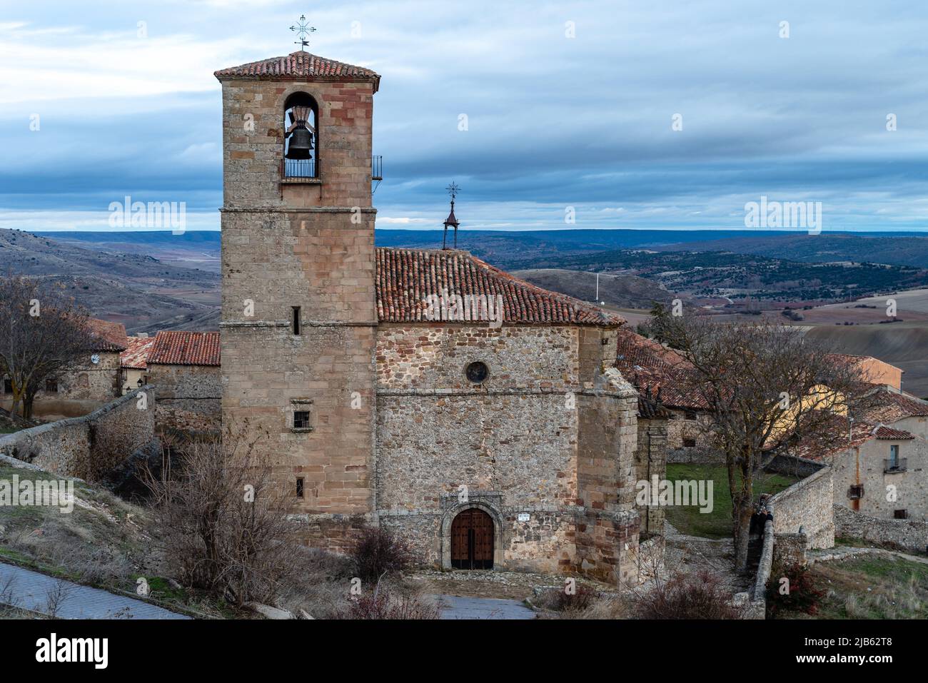The church and Museum of Holy Trinity in the historic town of Atienza in Guadalajara, Spain. Overcast day. Stock Photo