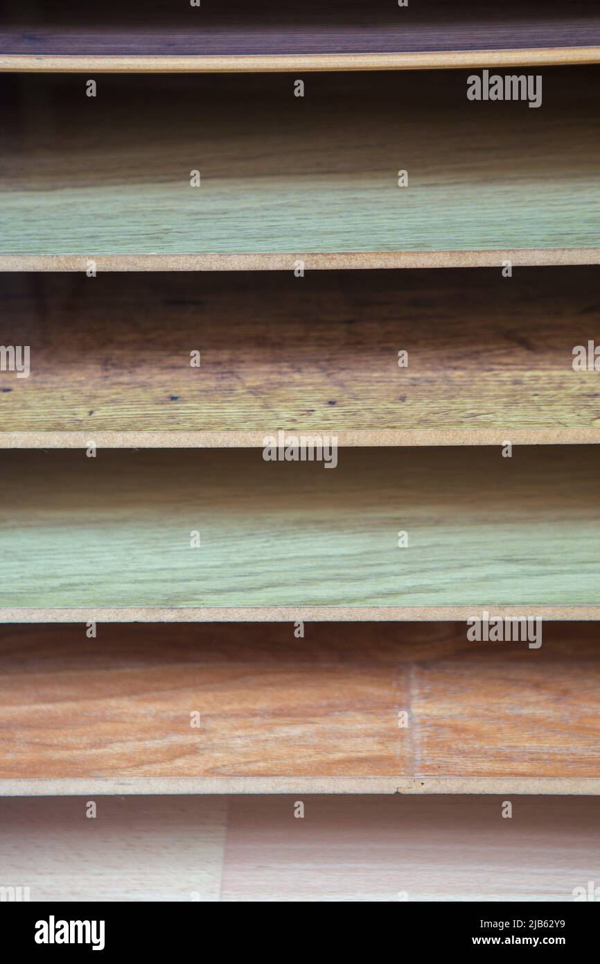 Laminate Flooring samples. Visible dovetail edge. Stock Photo