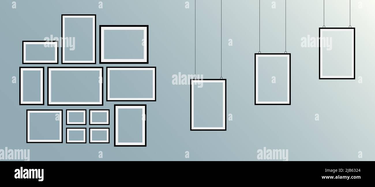 Set Realistic black picture frame Stock Vector