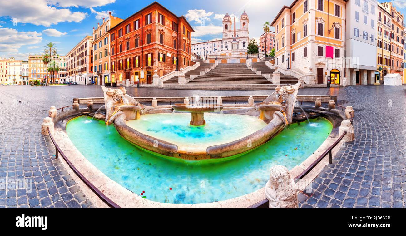 Fountain of the Boat in front of the Spanish Steps, Rome, Italy. Stock Photo