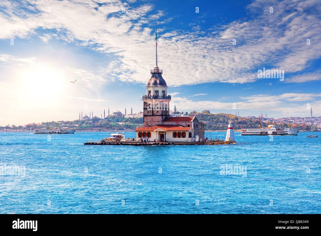 Famous Maiden's Tower, Bosphorus, Marmara sea, Istanbul Turkey. Stock Photo