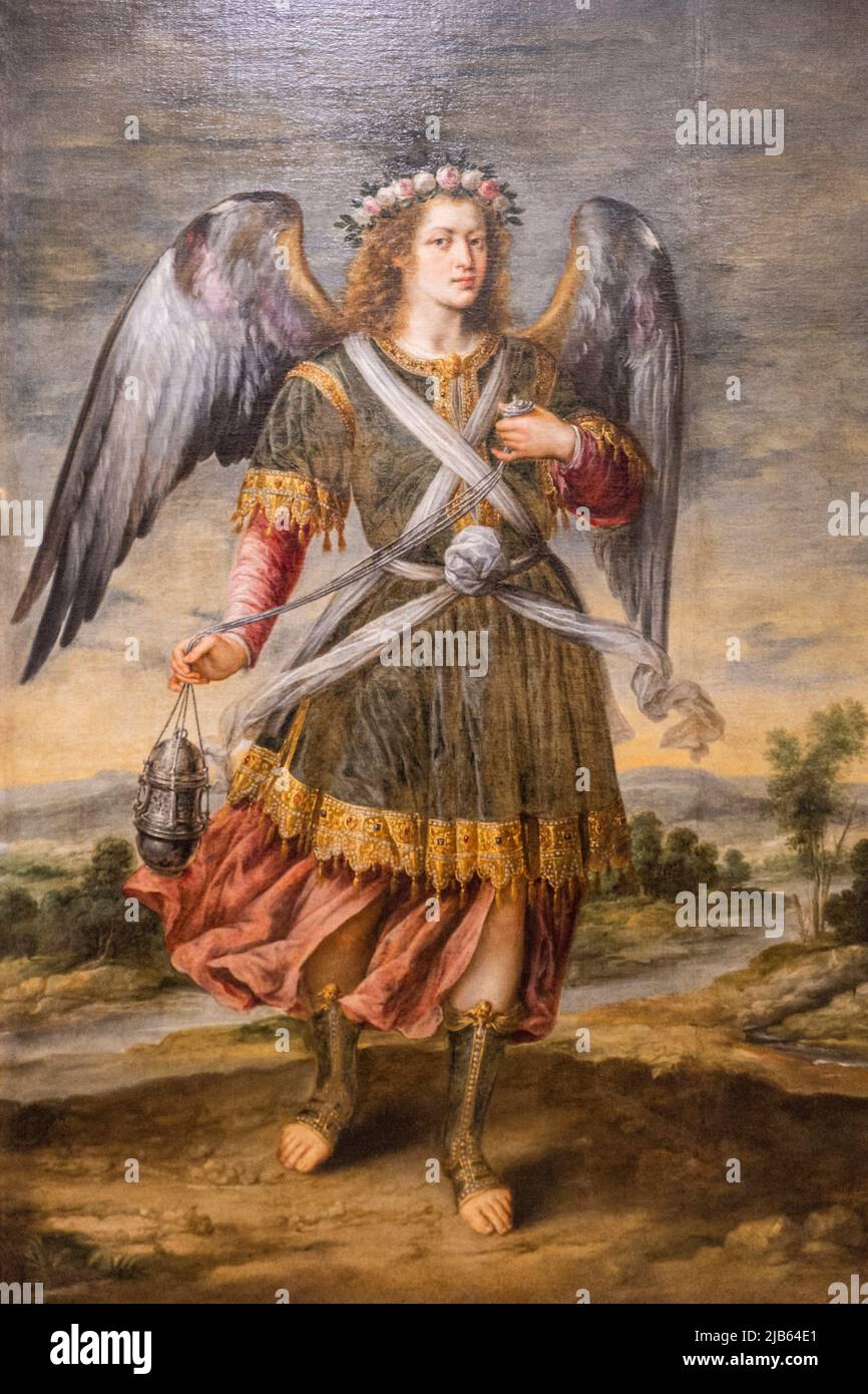 archangel Sealtiel, 17th century, oil on canvas, Bartolome Roman, Mallorca, Balearic Islands, Spain. Stock Photo
