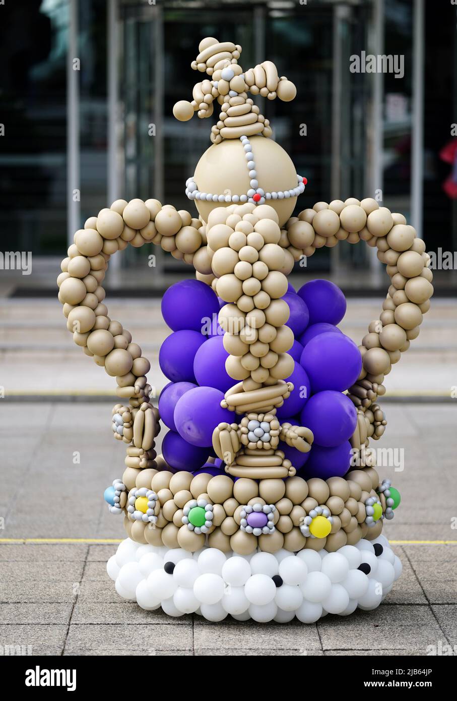 A view of a crown made of balloons to celebrate the Queen's Jubilee in