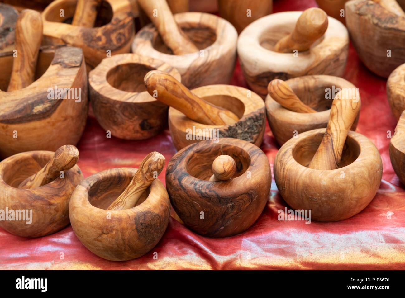 Olive Wood Carved Mortar and Pestles on Sale Stock Photo Alamy