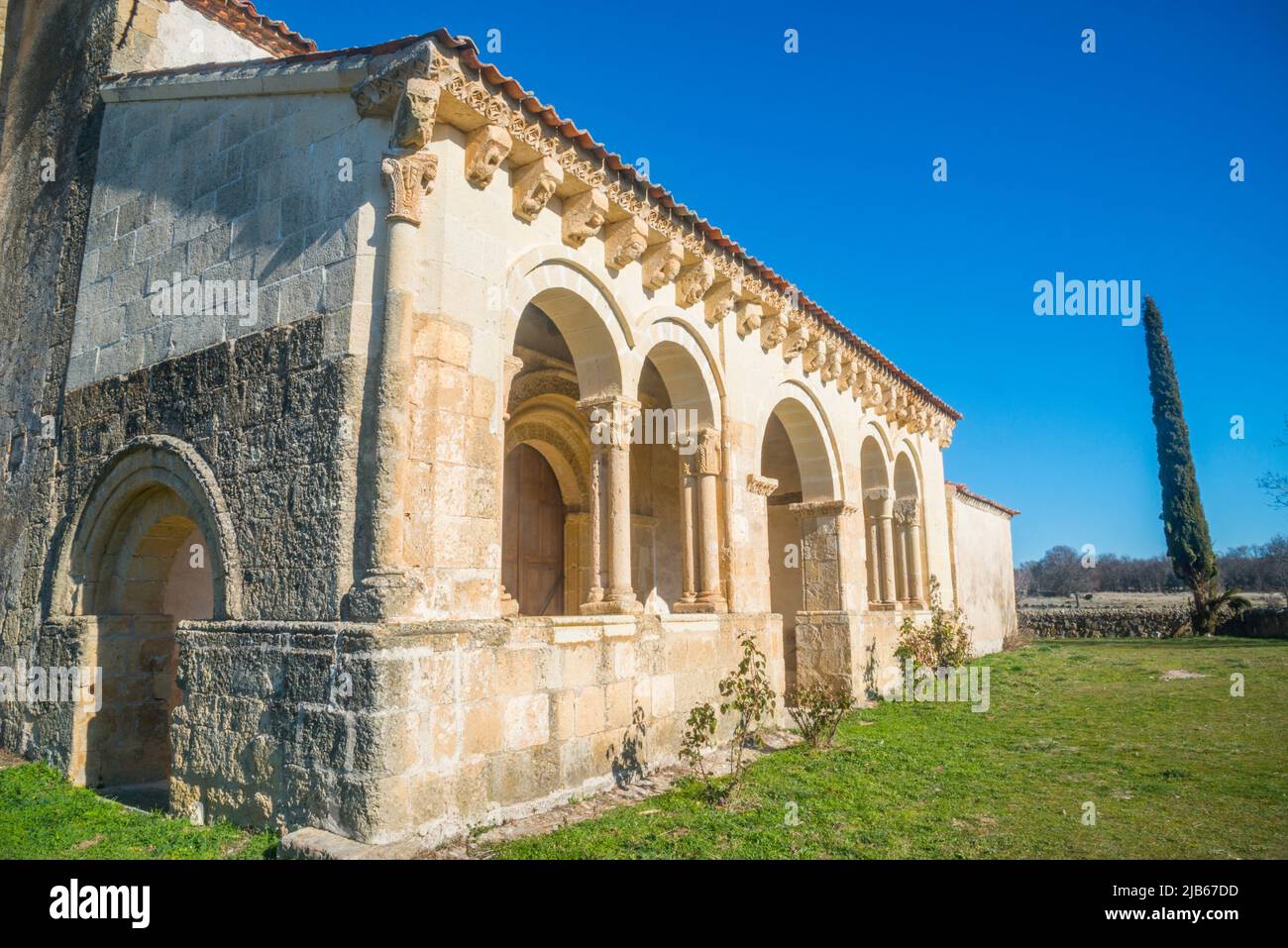 Romanesque atrium of the church. Tenzuela, Segovia province, Castilla Leon, Spain. Stock Photo