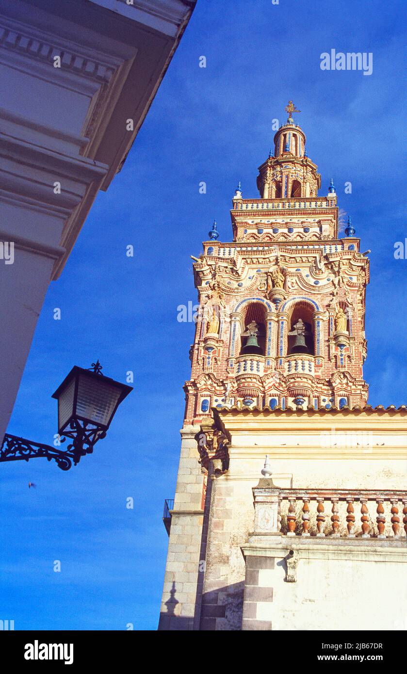 Tower of San Bartolome church. Jerez de los Caballeros, Badajoz province, Extremadura, Spain. Stock Photo