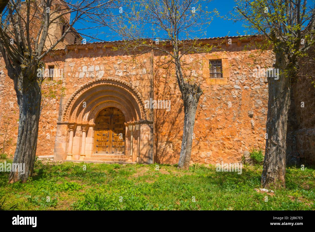 Facade of the church. Ligos, Soria province, Castilla Leon, Spain. Stock Photo