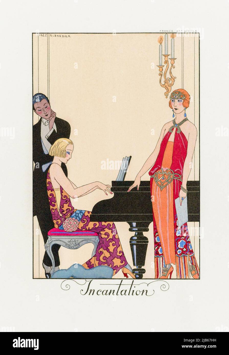 Incantation. From George Barbier's almanac Falbalas et Fanfreluches 1922 - 1926. After a work by French illustrator George Barbier, 1882 - 1932. Stock Photo