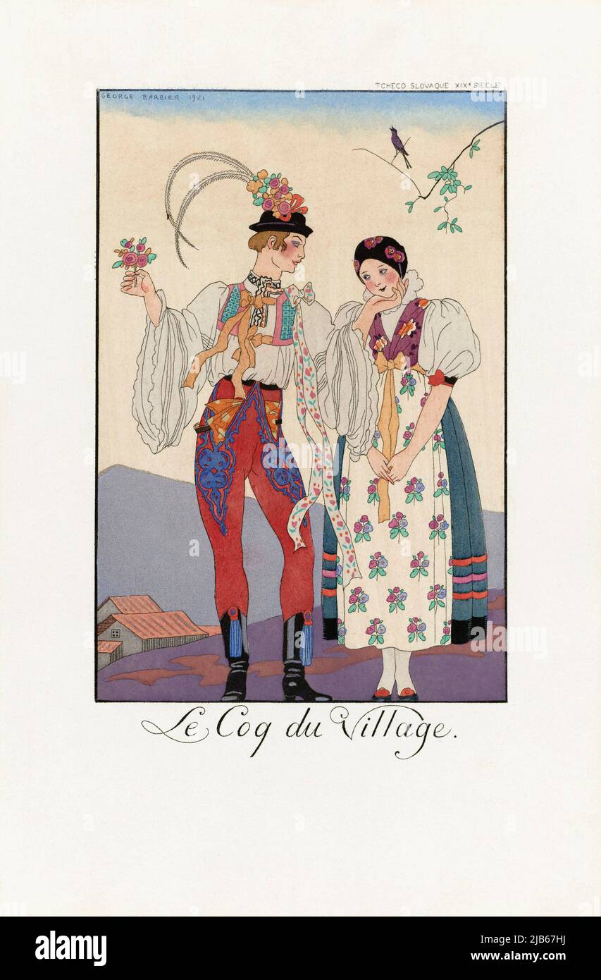 Le Coq du Village. The Village Beau. From George Barbier's almanac Falbalas et Fanfreluches 1922 - 1926. After a work by French illustrator George Stock Photo