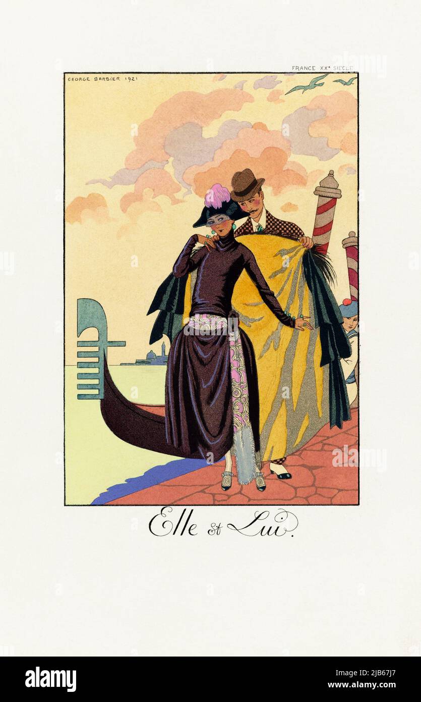 Elle et Lui. Her and Him. From George Barbier's almanac Falbalas et Fanfreluches 1922 - 1926. After a work by French illustrator George Barbier, 1882 Stock Photo