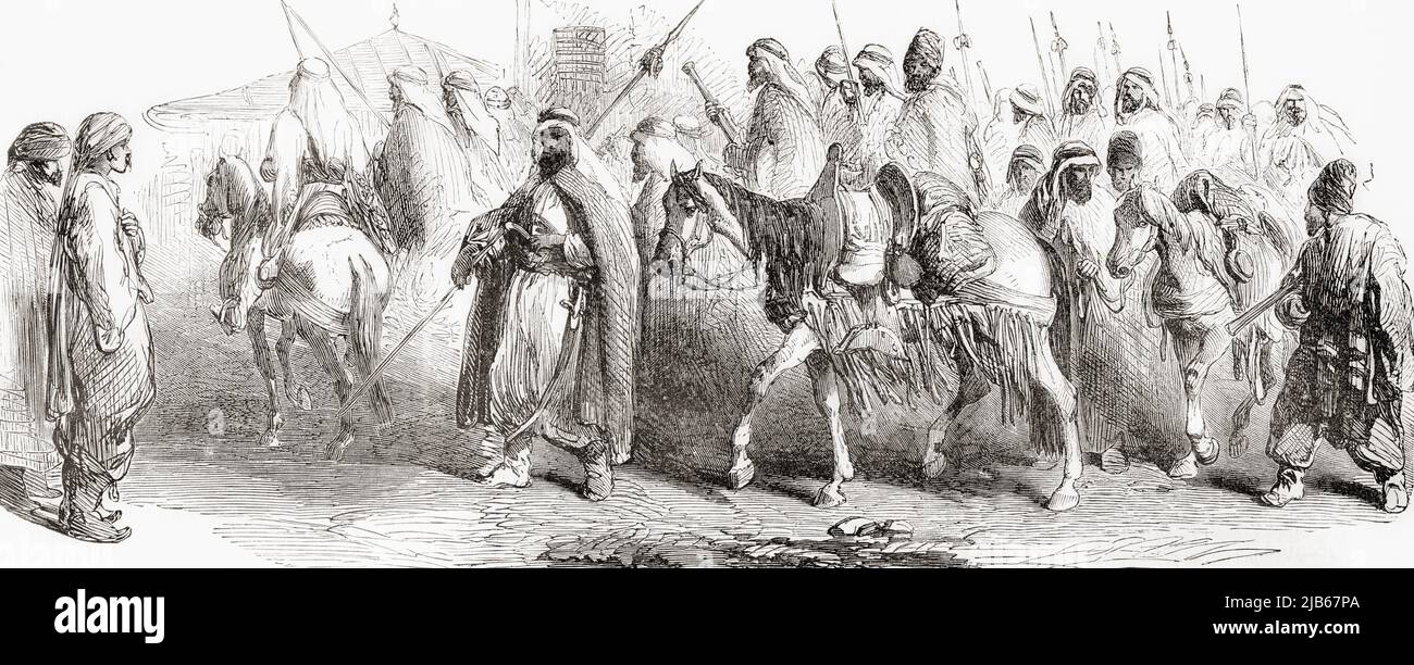 Kurdish riders, 19th century. From L'Univers Illustre, published Paris, 1859. Stock Photo