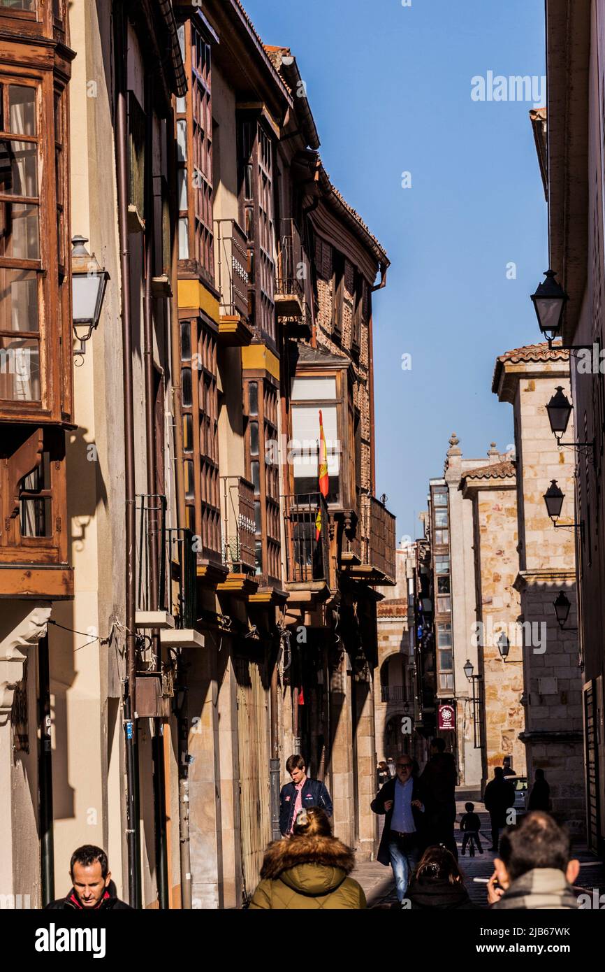 Ramos Carrion street, on background Main Square, Zamora city, Zamora Provience, Castile and Leon, Spain, Europe. Stock Photo