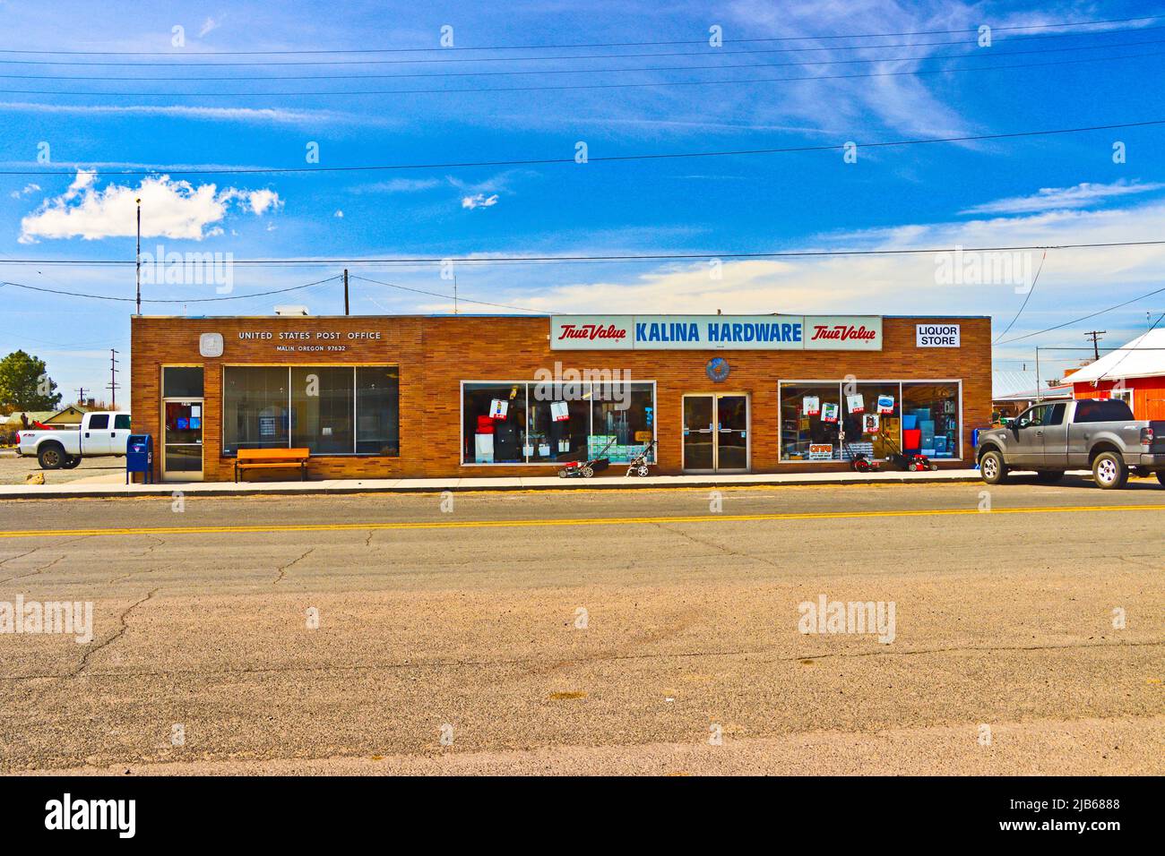 Hardware store, Post Office and Liquor store in Malin, Oregon Stock
