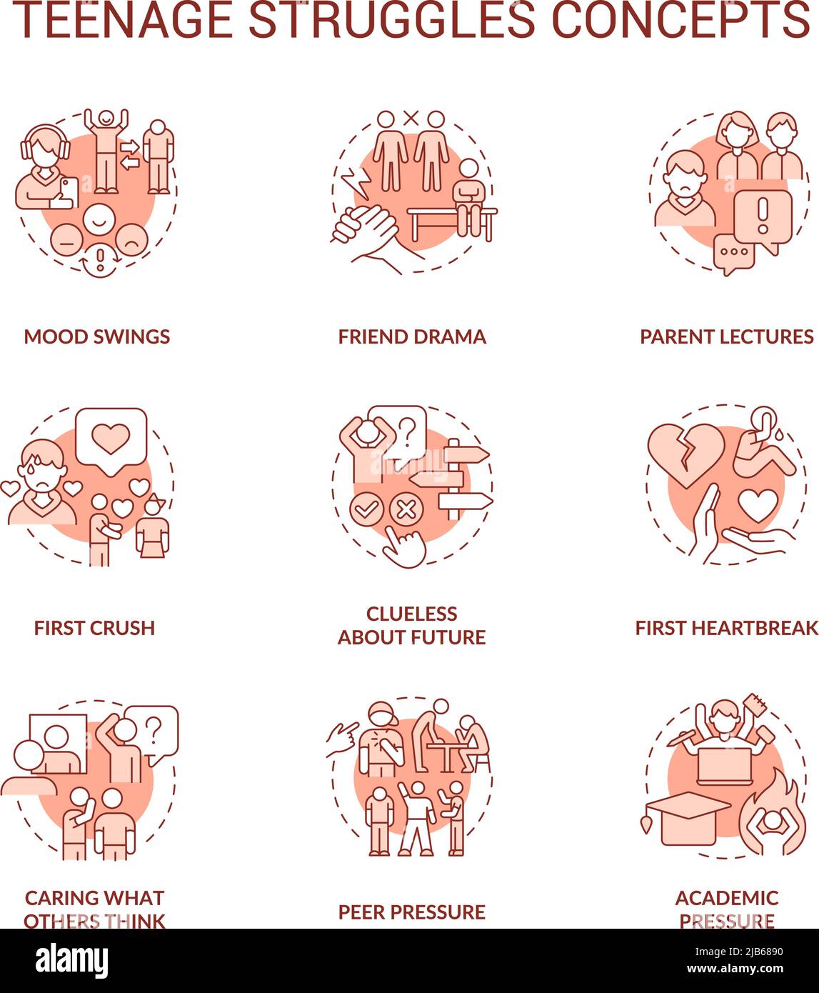 Teenage struggles terracotta concept icons set Stock Vector Image & Art ...